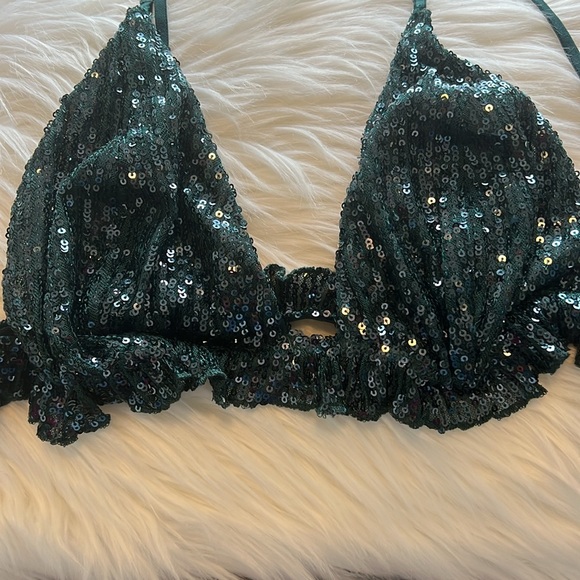 NWT Free People Intimately forest pool combo Sequin Lace Bralette - Picture 7 of 13